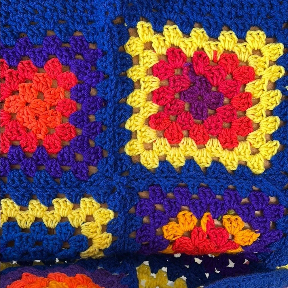 Handmade Granny Square Crochet Blanket Colorful Boho Cottagecore Lap Throw